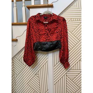 Milk & Honey Cropped Cheetah Print Pleather Blouse